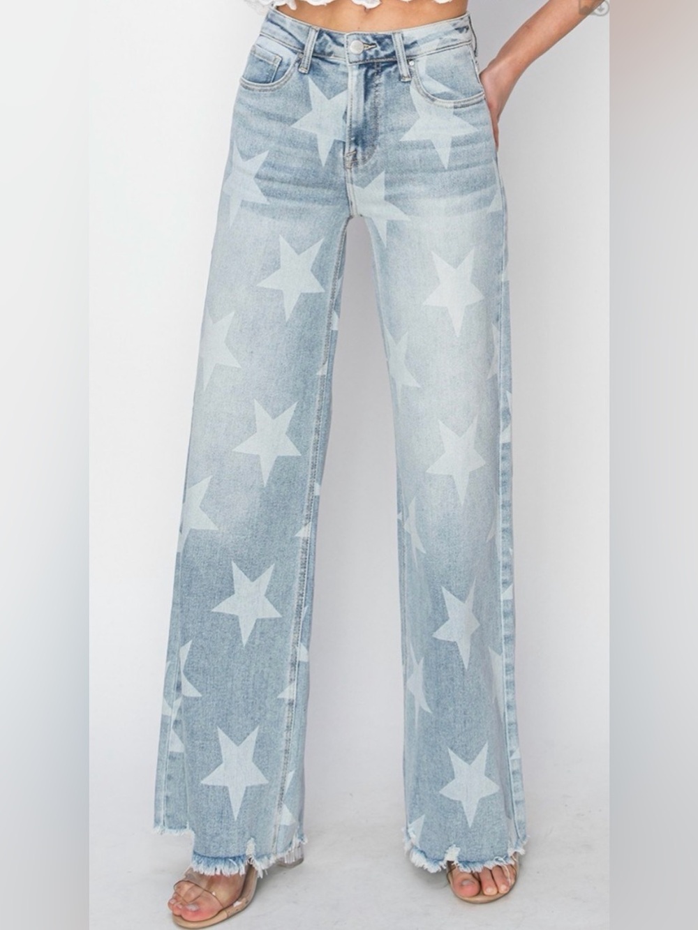 Risen Light Wash Star-Print Wide Leg Jeans - NWT